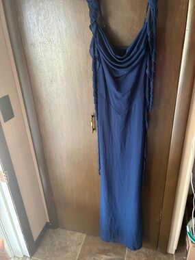 Navy Blue Draped Cowl Neck Maxi Dress